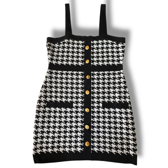 Coco and Shay Black and White Knit Houndstooth Bodycon Mini Dress size XL - Picture 1 of 6